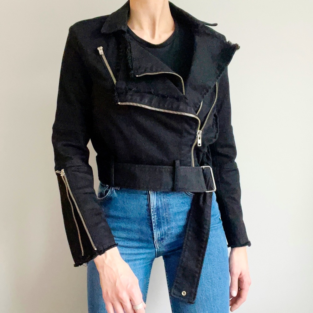 Helmut Lang Moto Style Black Denim Jacket
